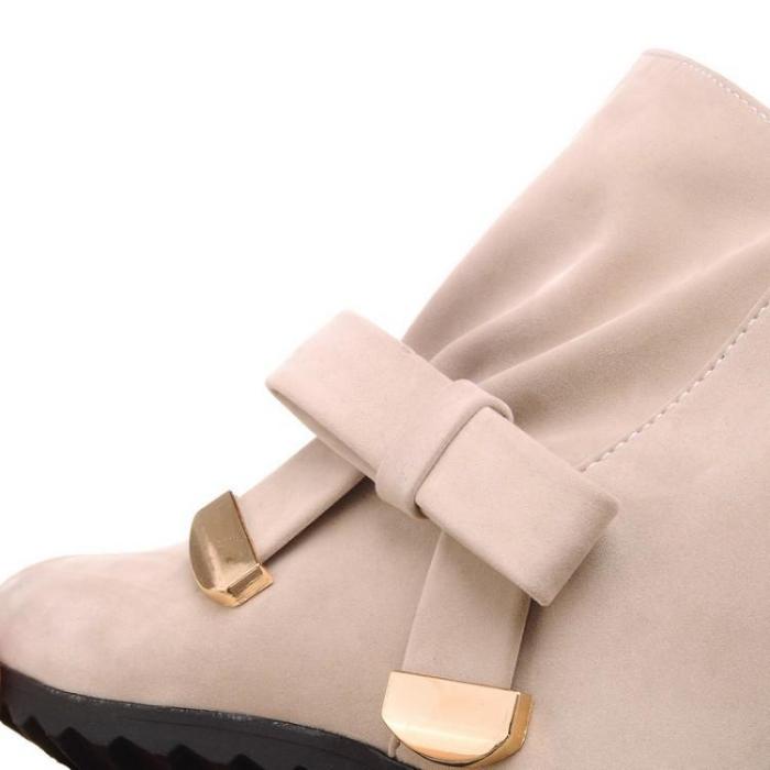 Women's Knot Ankle Boots Wedge Heels Shoes Autumn and Winter 8259