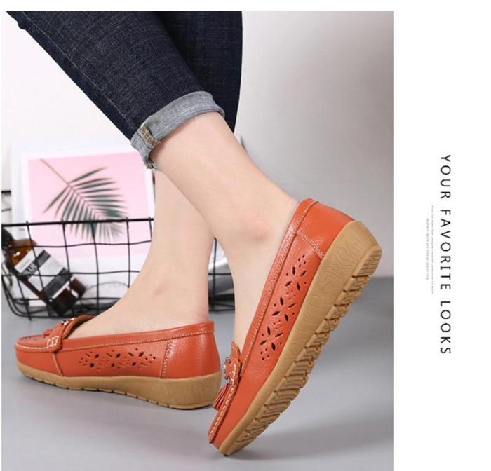 Women Flats Summer Women Genuine Leather Shoes With Low Heels Slip On Casual Flat Shoes Women Loafers Soft Nurse Ballerina Shoes