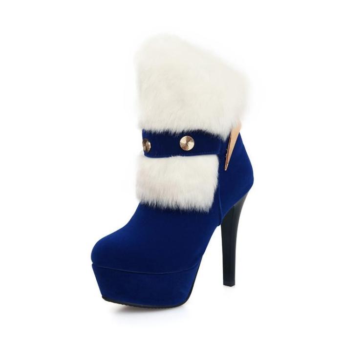 Fur Platform Stiletto Heel Short Boots Plus Size Women Shoes 5651