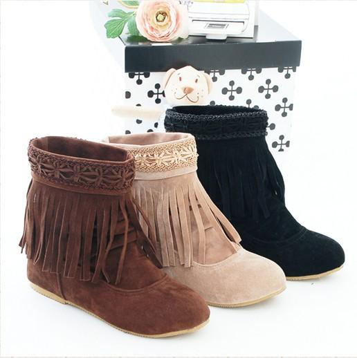 Women Tassel Short Boots Plus Size Autumn and Winter Shoes 4843