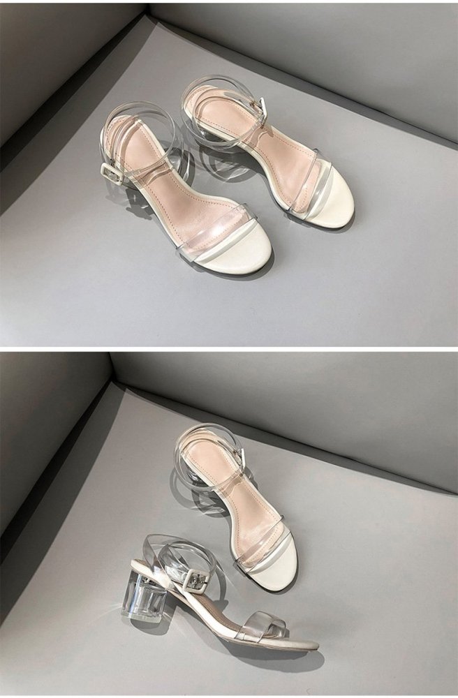 Transparent Crystal Shoes Women Sandals 2020 Summer High Heels Women Party Shoes Elegant Brand Ladies Square Heel 5cm A1359