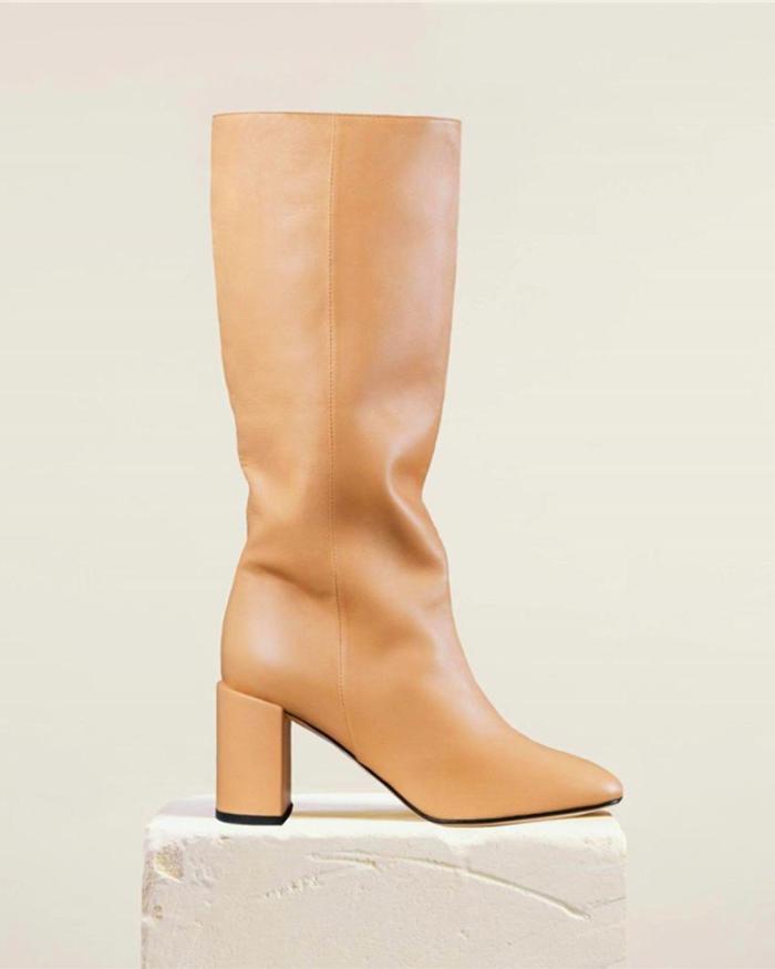 Solid Chunky Mid-Calf Boots