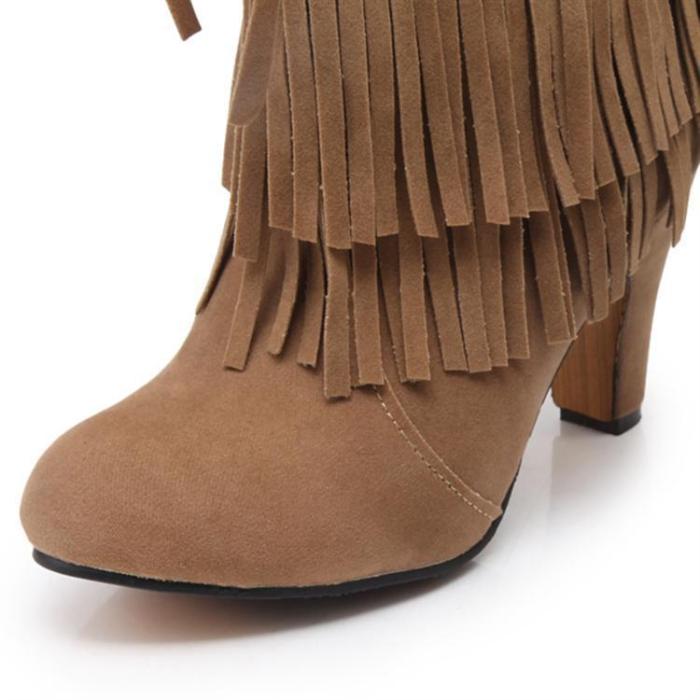 Women Tassel High Heel Short Boots Plus Size Autumn and Winter Shoes 4662