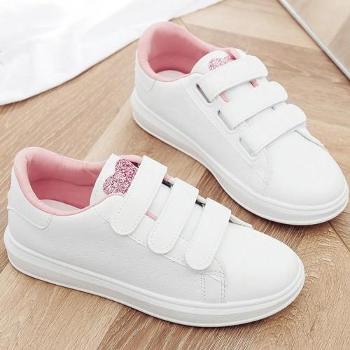 White Shoes Women Sneakers Heart Bling Sneakers for Girls Running Hook Loop Trainers Women's Vulcanize Shoes Casual