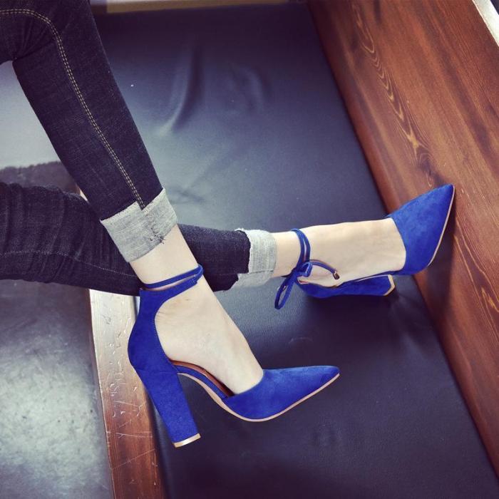 Fashion Pure Color Frosted Thick Heel Shoes