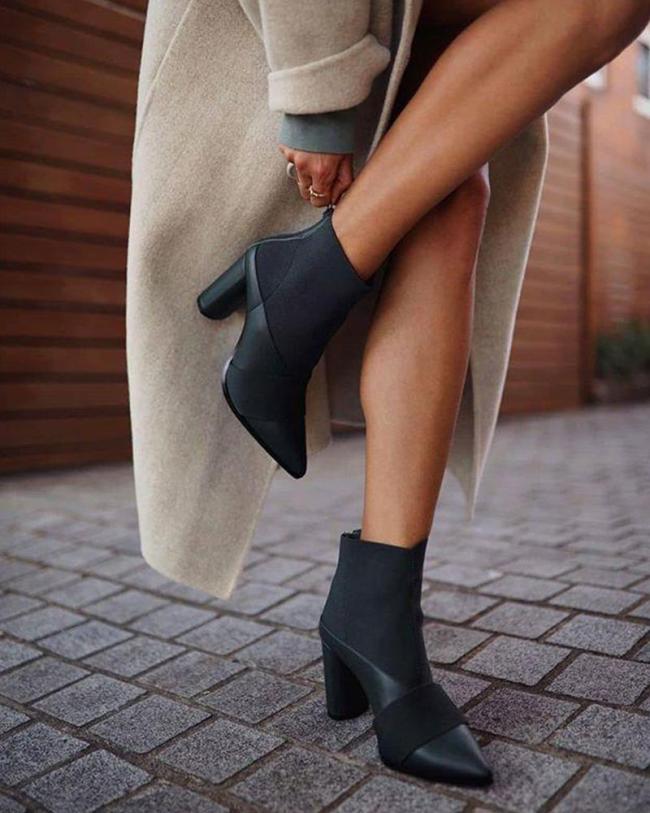 Solid Pointed Chunky Heeled Boots