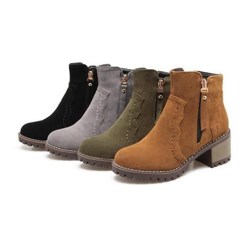 Women's Zip Ankle Boots Chunky Heels Shoes Autumn and Winter 3942