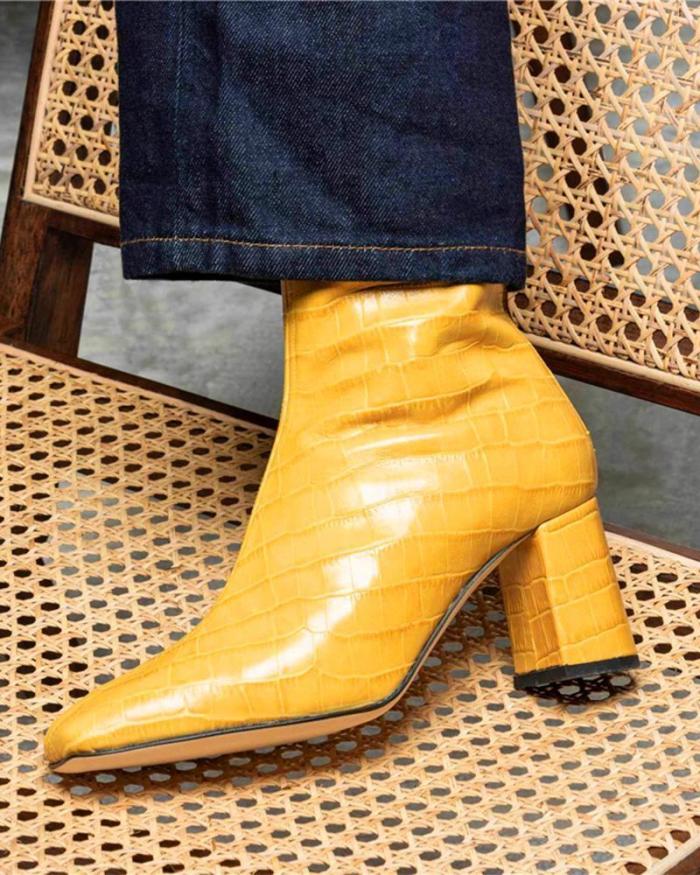 Pointed Toe Chunky Croc Ankle Boots