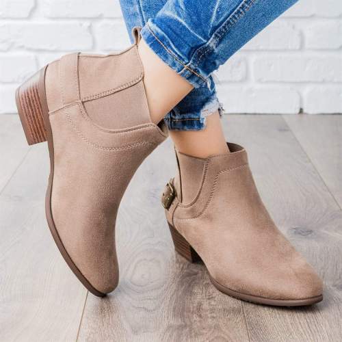 Casual Faux Suede All Season Side Buckle Ankle Booties