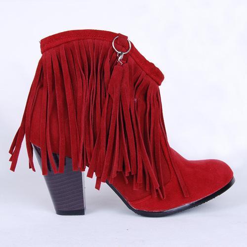 Women Tassel High Heels Short Boots Plus Size Autumn and Winter Shoes 5924