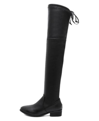 Slim Back Straps Over the Knee Boots Low Heels 6298