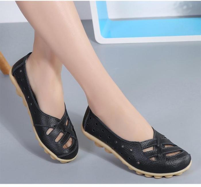 Genuine Leather Shoes Women Plus Size Flat Shoes Soft Leather Loafers Women Flats For Ballet Nurse Shoes Casual Chaussures Femme