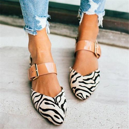 Women's Simple Buckle Casual High Heels Flat Shoes Mules