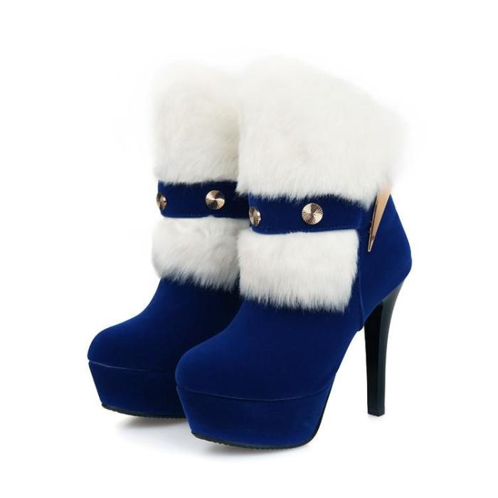 Fur Platform Stiletto Heel Short Boots Plus Size Women Shoes 5651