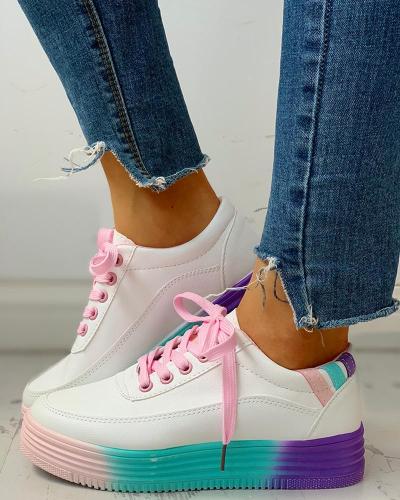 Colorblock Striped Lace-Up PU Sneakers