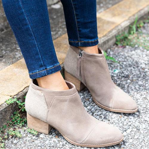 Plus Size Suede Chunky Heel Side Zipper Ankle Boots