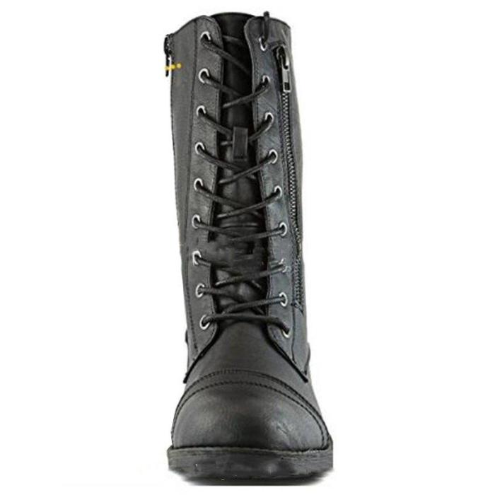 Women's Military Combat Lace up Mid Calf High Credit Card Knife Money Wallet Pocket Boots