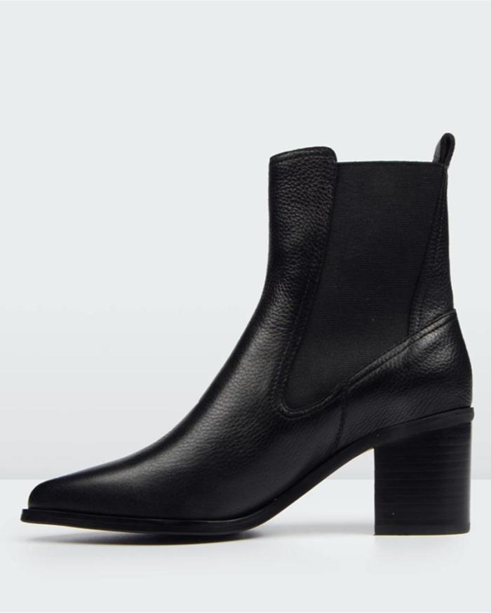 Solid High Heeled Chunky Ankle Boots