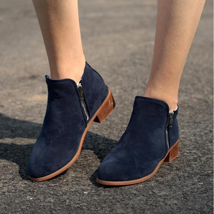 Womens New Leather Suede Booties Chunky Heel Ankle Vintage Boots