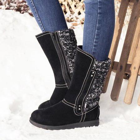 Women's Sweater Snow Boots Flat Heel Knitted Fabric Slip On Boots