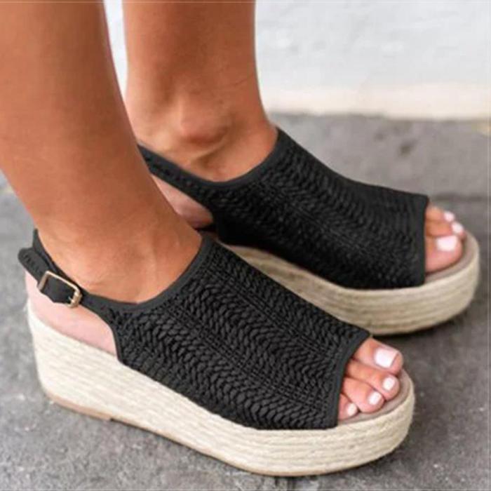 Women Sandals Retro Platform Sandals With 6CM High Heels Wedges Shoes For Women Plus Size 43 Hemp Summer Sandals Zapatos Mujer