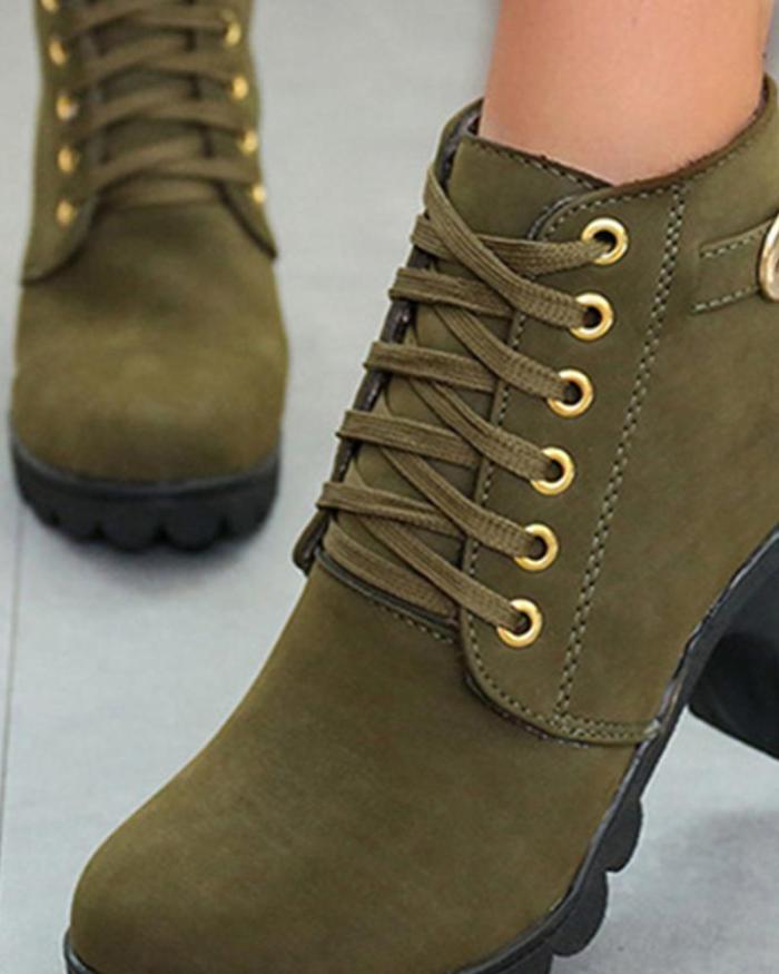 Solid Chunky High Heeled Ankle Boots