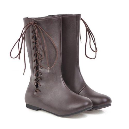 Flat Side Lace-up Round Toe Boots