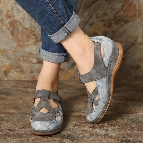 Hollow Out Comfortable Cross Strap Closed Toe Flat Casual Shoes