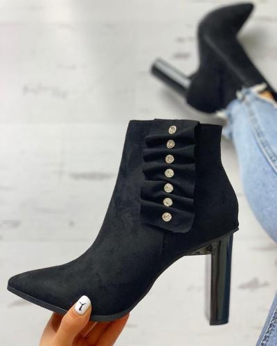 Suede Pointed Toe Chunky Heeled Boots