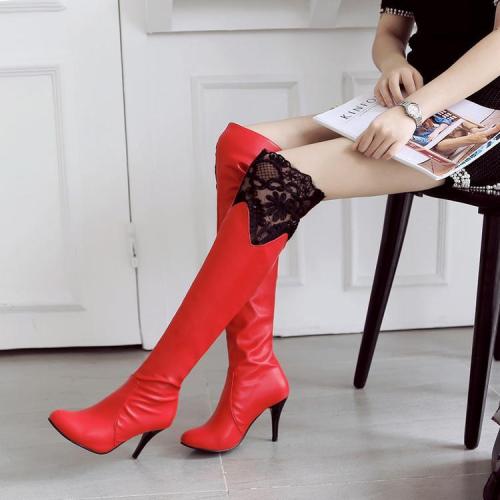 Lace High Heels Over the Knee Boots Thin Heel for Women 9630