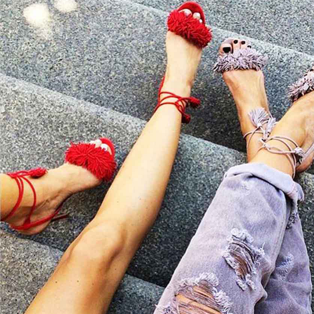 Fashion Tassel High Heel Sandals Cross Strap Stiletto