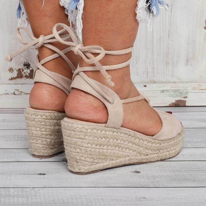 Summer Lace-Up Sandals Espadrilles Wedge Sandals
