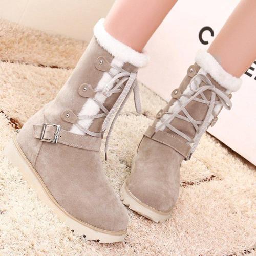 Warm Fur Lined Lace-up Snow Boots