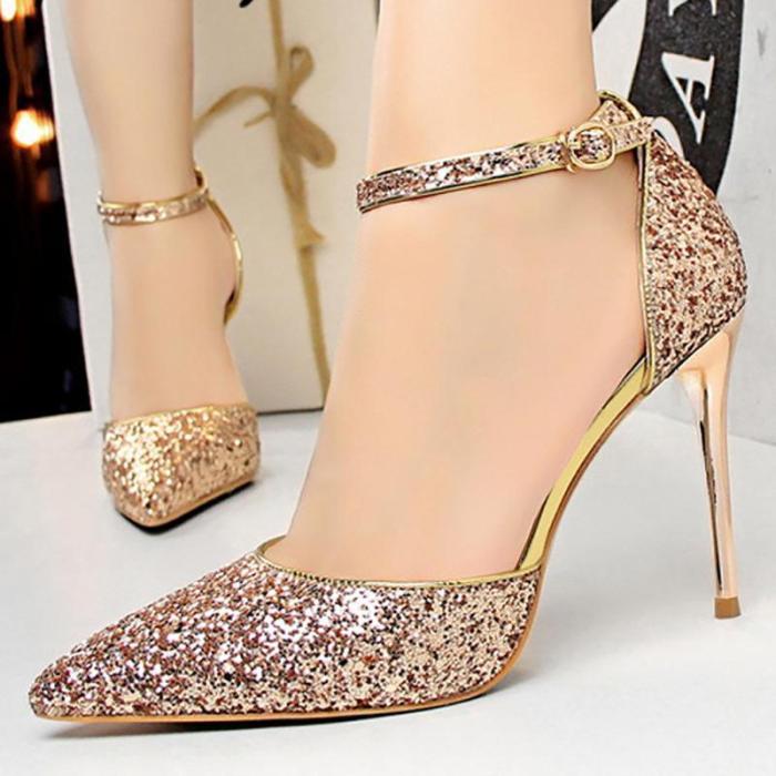 Elegant Sequins Pointed Toe Sandals Shoes
