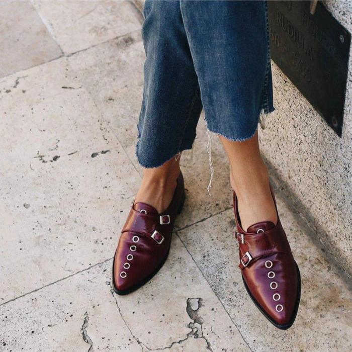 Rivet Pointed Toe Buckle All Season Loafers