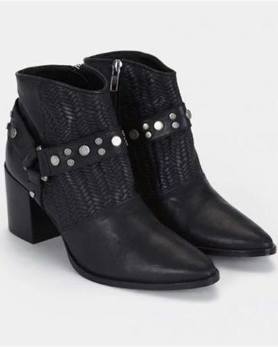 Pointed Toe Studded Chunky Boots
