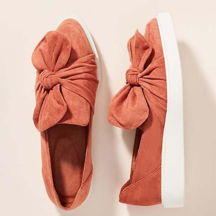 Women Pointed Toe Casual Artificial Suede Bowknot Flat Heel Loafers
