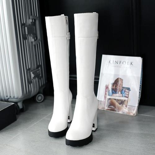 Zipper High Heels Platform Chunky Tall Boots for Women 6956