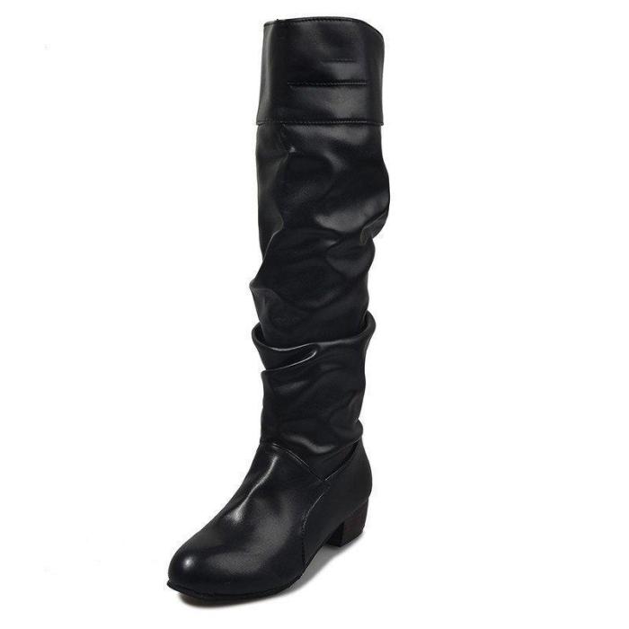 Plus Size Knee Height Leather Boots