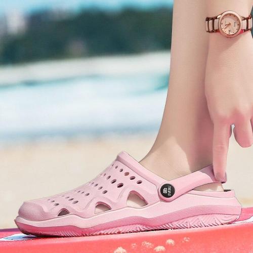 2021 Summer Women Slippers Flat Beach Slippers Holes Summer Women Shoes Soft Comfortable Sweet Pink Shoes A882