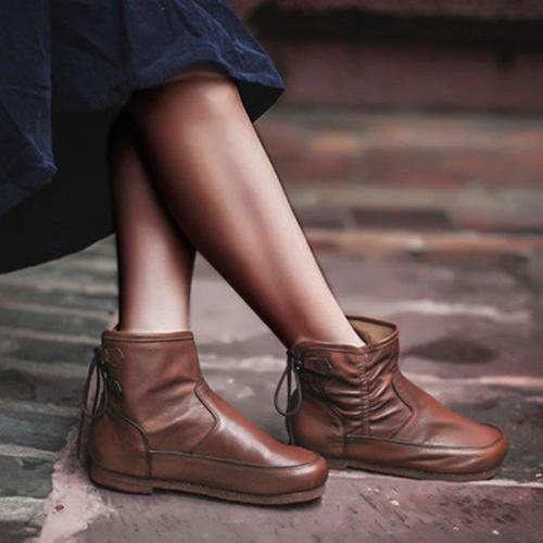 Comfy Low Heel Round Toe Lace-Up Ankle Boots Womens Plus Size Shoes