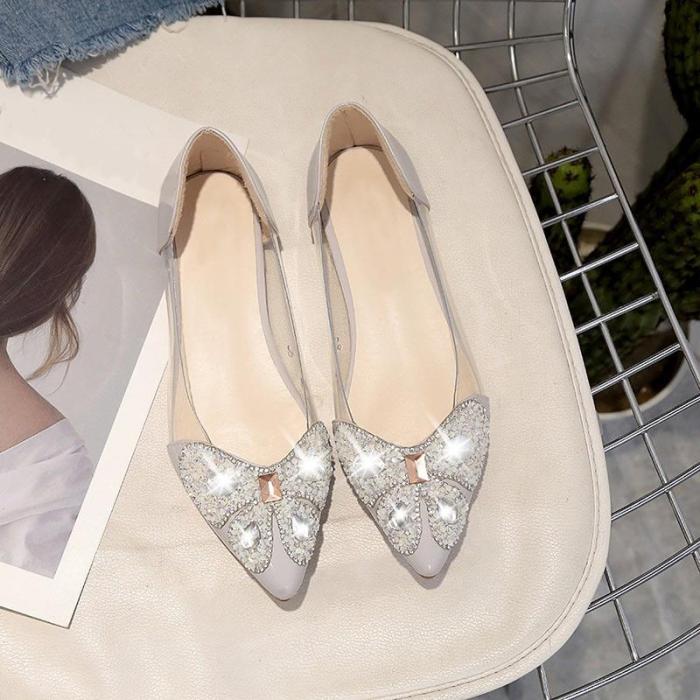 New Spring Ladies Bling Crystal Transparent Pointed Toe Flats Women Fashion Slip On Platform Shoes Female Elegant Footwear
