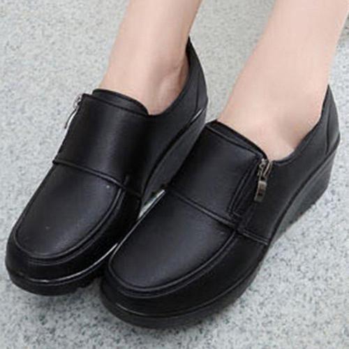 Solid Color Wedges Platform Comfortable Black Shoes