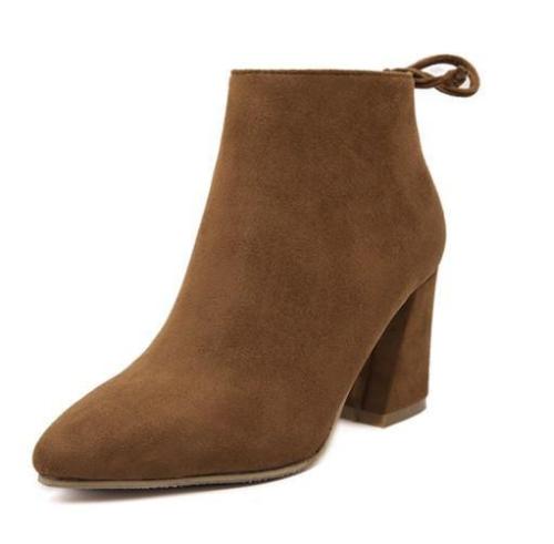 Pointed Toe Suede Side Zip Knot Ankle Boots 8461