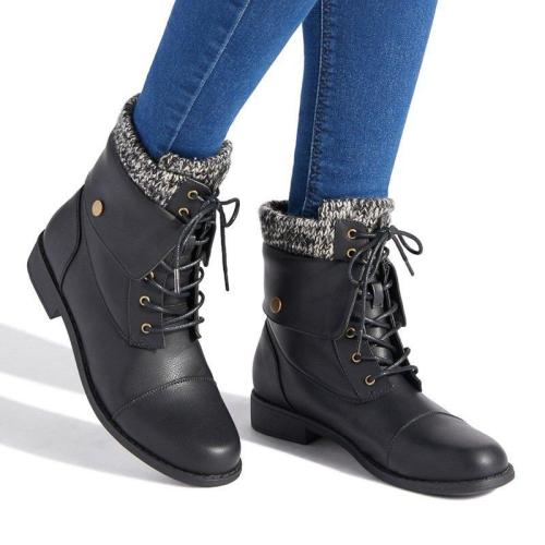Women Winter Lace-Up Sweater Knit Ankle Boots