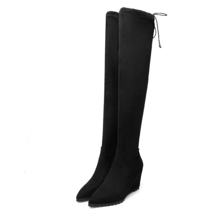 Pointed Toe Thigh High Boots Boots Wedge Heel for Women 9637