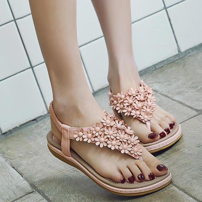 Shoes woman 2021 new fashion flower design beach sandals women solid color clip toe women shoes zapatos de mujer women plus size