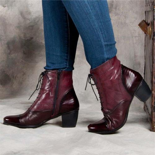 Women Casual Daily Lace Up Zipper Ankle Boots