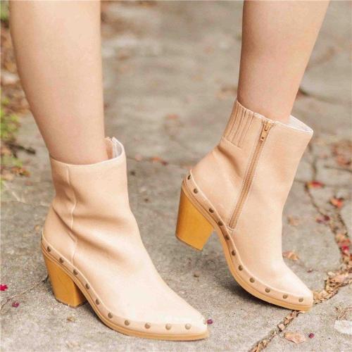 Women Elegant Artificial Leather Chunky Heel Ankle Boots