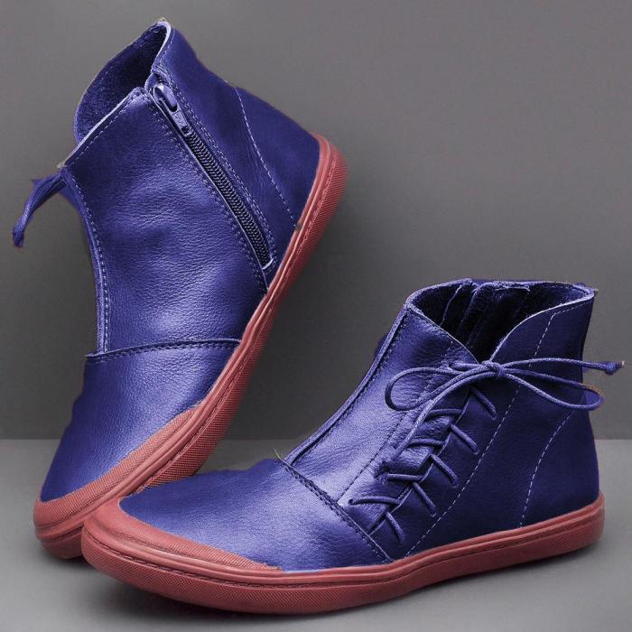 Women's Lace Up Flat Soft Leather Booties